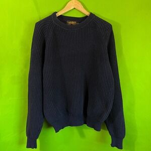 80s Eddie Bauer XL Navy Blue 100% Cotton Ribbed Crew Neck Pullover Sweater
